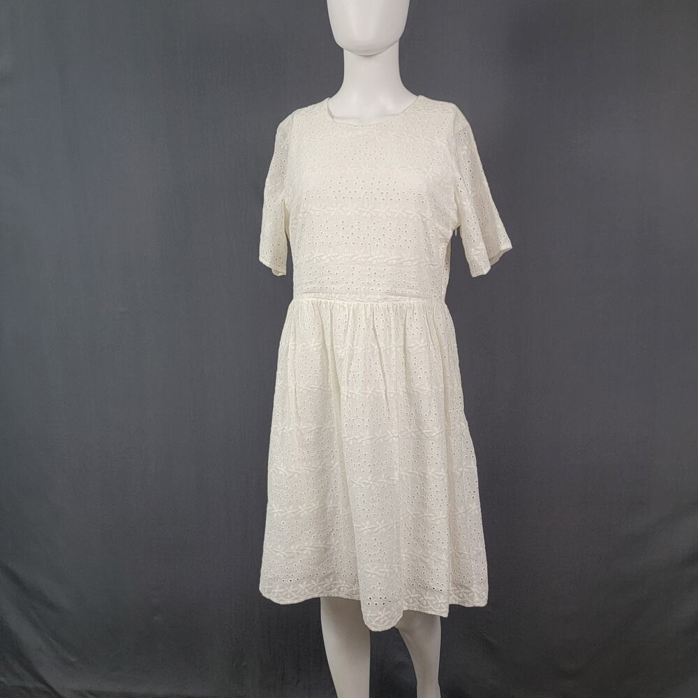 Downeast Eyelet Dress M White Cotton Fit & Flare Cottagecore